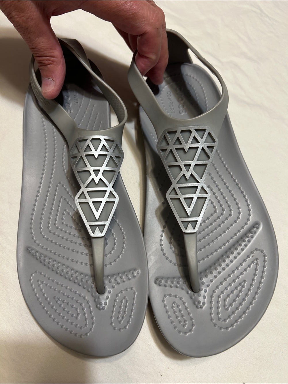 CROCS Women's Gray Geometric Slingback Sandals